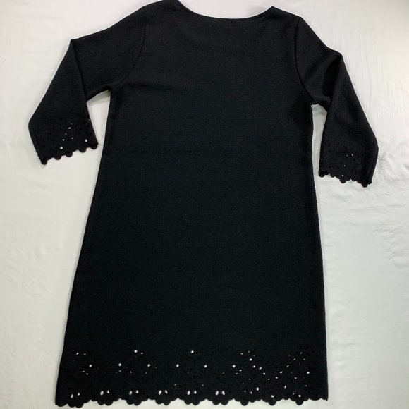 Everly Black Dinner Holiday Dress Laser Cut Eyelette Cutouts 3/4 Sleeve‎ Size M - Picture 12 of 13